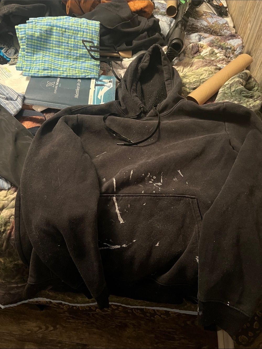 Athletic Works Black Hoodie with White Paint Accents